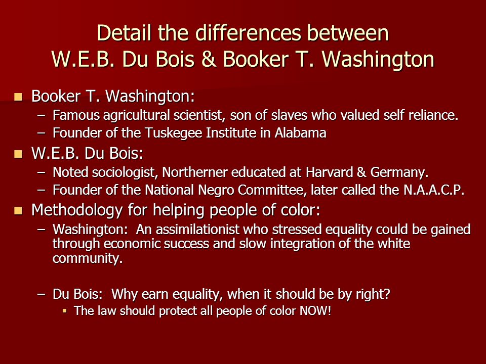 A comparison of the works of booker t washington and web dubois
